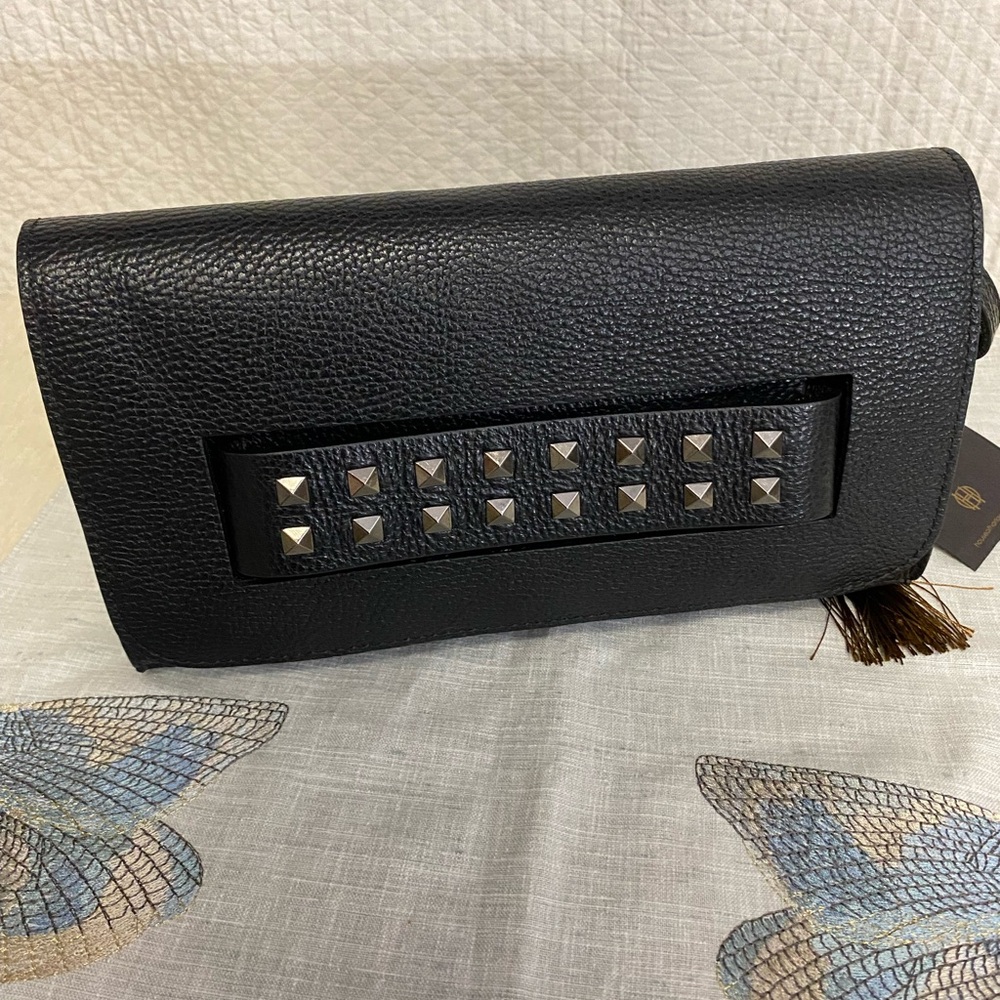 Black Studded Leather Clutch